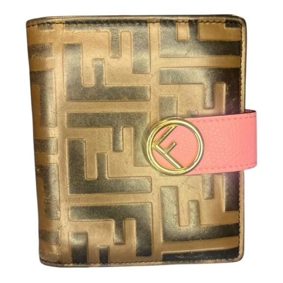 Fendi Zucca FF Logo Small Wallet Brown Pink Leather Preppy Y2K Iconic Style - Picture 3 of 16